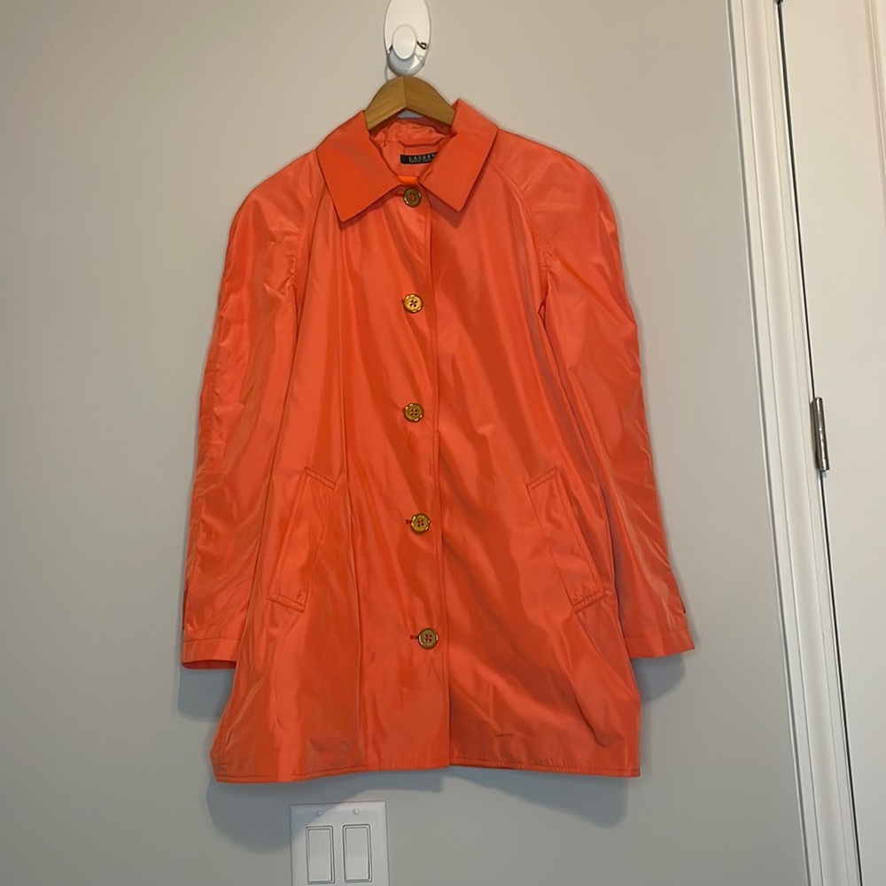 Lauren Ralph Lauren womens long orange button down coat size L EUC - Picture 1 of 7